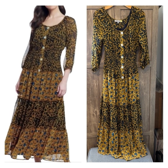 Figueroa & Flower Small Leopard Tiered Maxi Dress Cami lined Attached - Picture 1 of 14